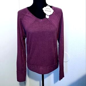 KNOX ROSE MERLOT COLOR WAFFLE KNIT LONG SLEEVE TOP WOMEN'S SIZE S